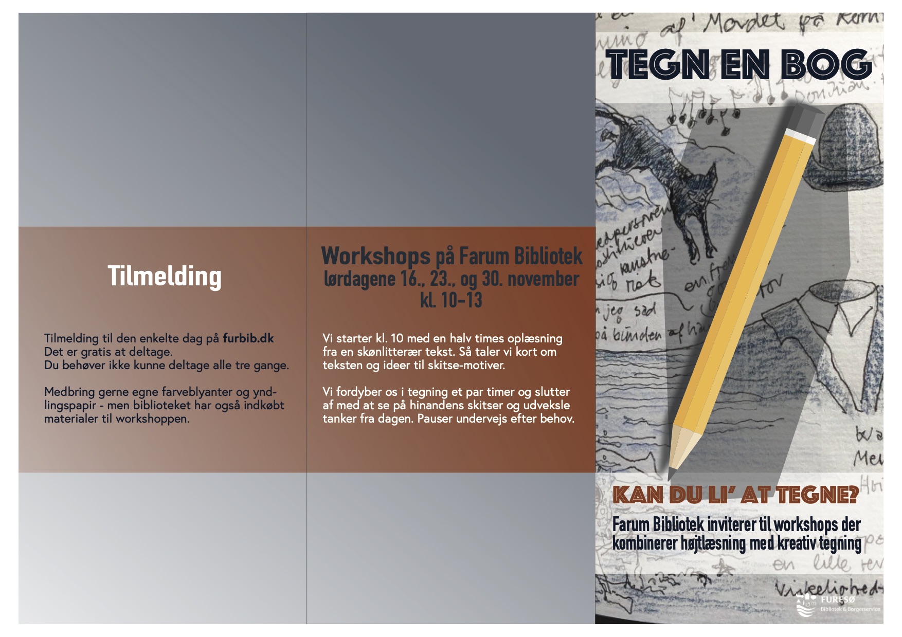 Tegn en bog Program for 3 workshops på biblioteket i Farum i november 2019